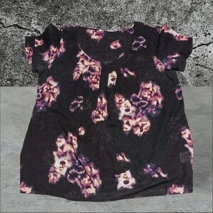 Kimchi Blue Women's Floral Print Top  Purple White Short Sleeve Blouse Size XS